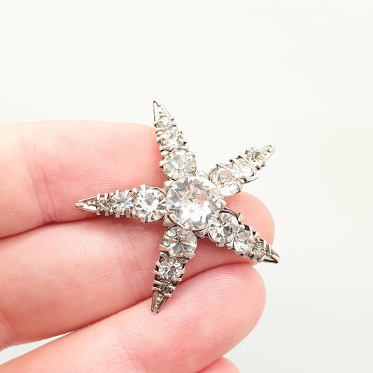 Antique Sterling Silver Diamond Paste Star Brooch Sparkly Shooting Stars 5 Point Starfish Pastes Gift Celestial Vintage Jewellery Jewelry