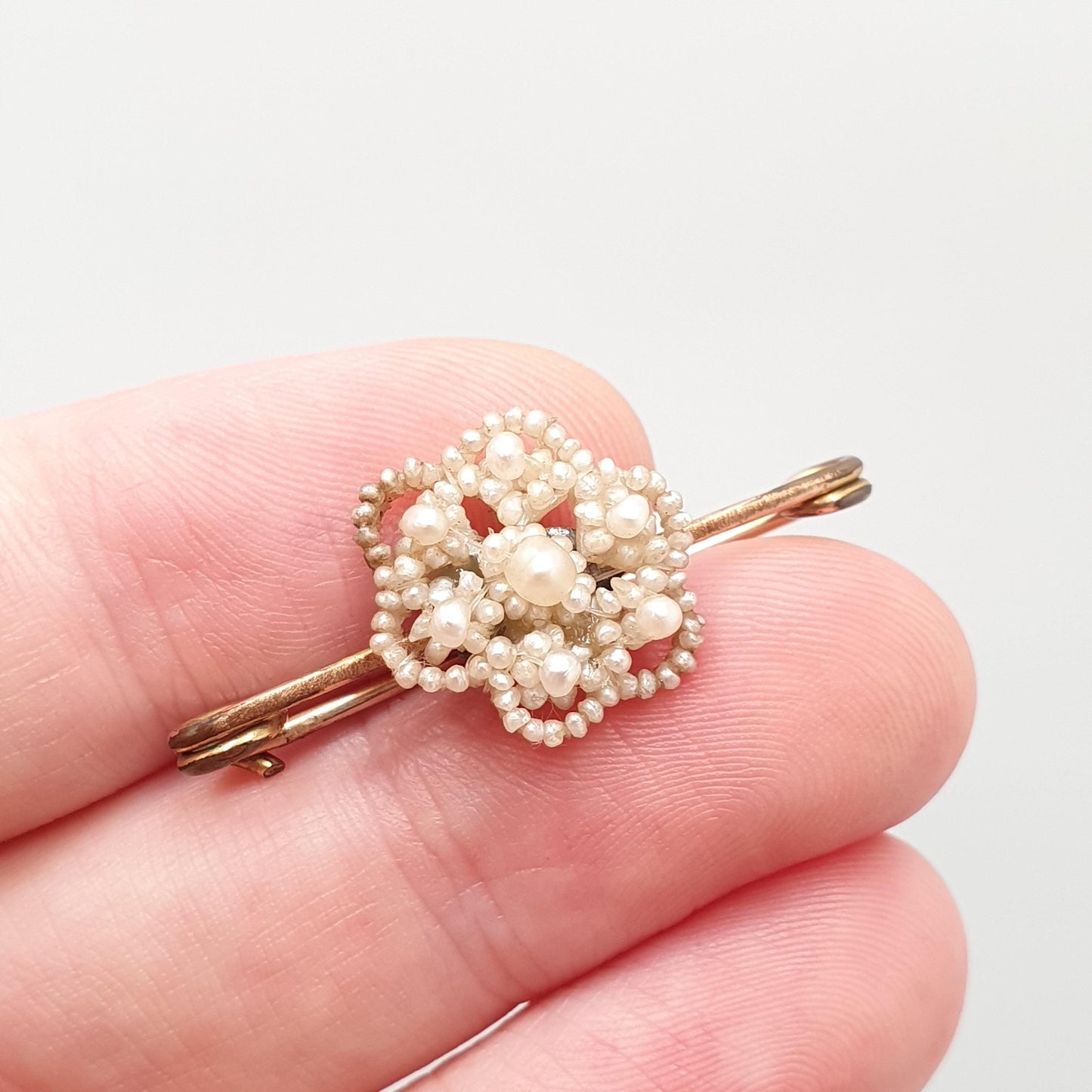 Antique Georgian Seed Pearl Brooch Cluster Rolled Gold Bar Pin Mother of Pearl Natural Pearls Woven Handmade Early 1800s Jewellery Jewelry