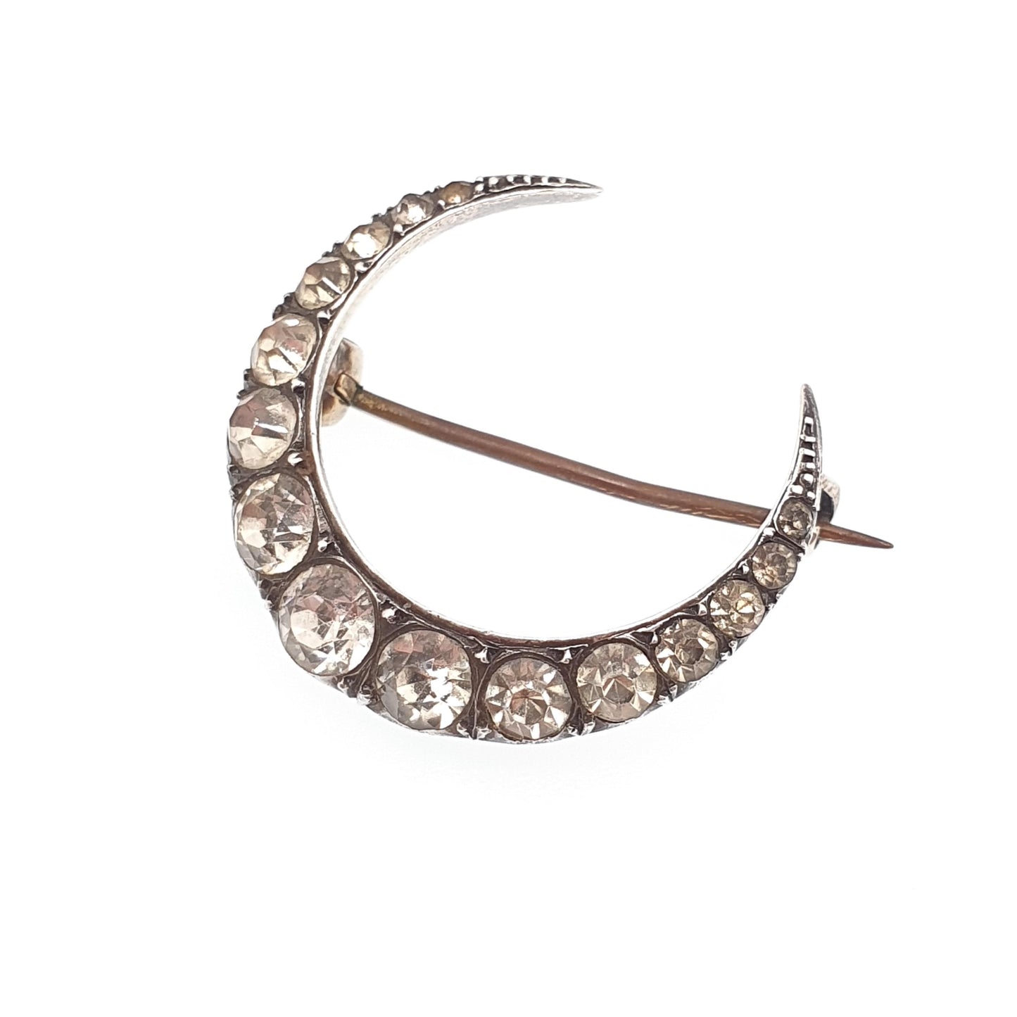 Antique Crescent Moon Sterling Silver Brooch Paste PARISIAN DIAMOND COMPANY Foiled Backs Sparkly Celestial 925 Jewelry Jewellery Vintage