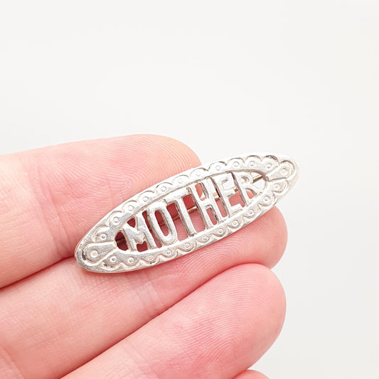 Antique MOTHER Sterling Silver Brooch Sweetheart Pin Mothers Day Gift Vintage Solid 925 Mum Victorian Style Womens Jewelry Jewellery
