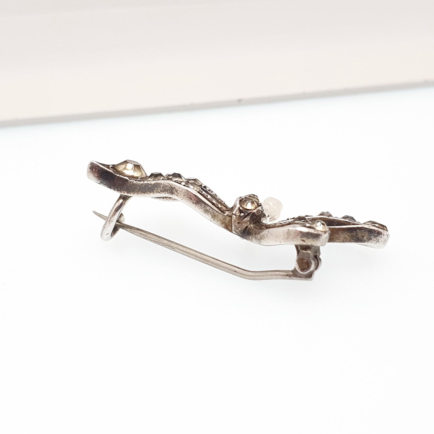 Antique Diamond Paste Solid Silver Bow Brooch Freshwater Pearl Pin Ribbon Cute Hallmarked Gift 835 Womens Jewelry Jewellery Vintage