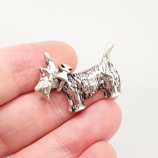 Vintage Sterling Silver Scottish Terrier Dog Brooch Pin Scottie Dog Bow Collar Animal Cute Canine Womens Solid 925 Retro Jewellery Jewelry