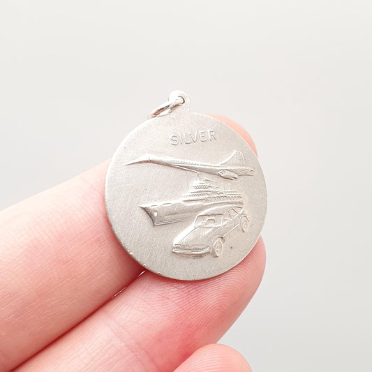 Vintage Sterling Silver St Christopher Pendant Concorde Necklace Plane Train Boat Double Sided Necklace Saint Retro Jewellery Jewelry