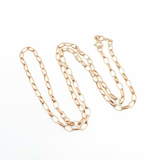 Vintage 9k 9ct Rose Gold Cable Link Chain Necklace Oval Belcher Solid 375 Red 53cm 20.8" 2.83g Large Big Links Womens Jewelry Jewellery