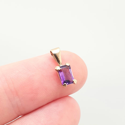 Vintage 9ct 9k Gold Amethyst Necklace Pendant Rectangular Cut Tiny Small Solid 375 Retro Gemstone Cute Genuine Womens Jewellery Jewelry