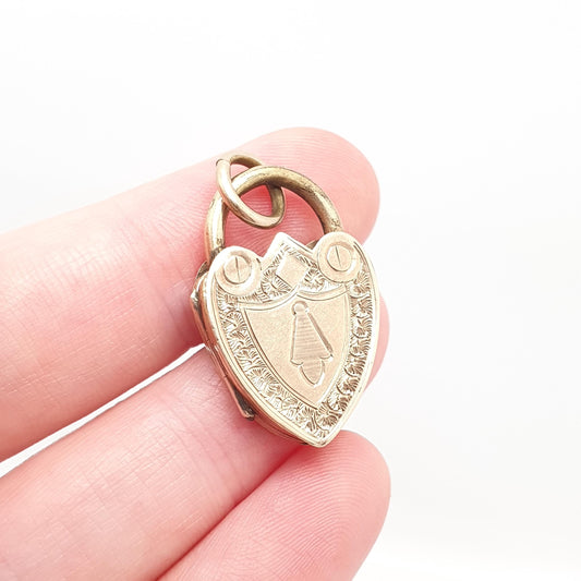 Antique Victorian 9ct Gold Padlock Locket Necklace Lock Pendant Keyhole Solid 375 9k Gold Front Back Photo Picture Vintage Jewellery Jewelry