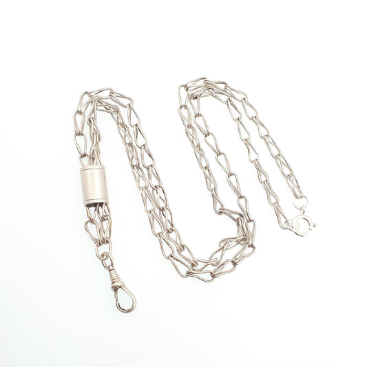 Antique Solid Silver Albert Chain Necklace Victorian Dog Clip Foxtail Link Slider 18.28g 56cm Long Old Vintage Womans Jewellery Jewelry