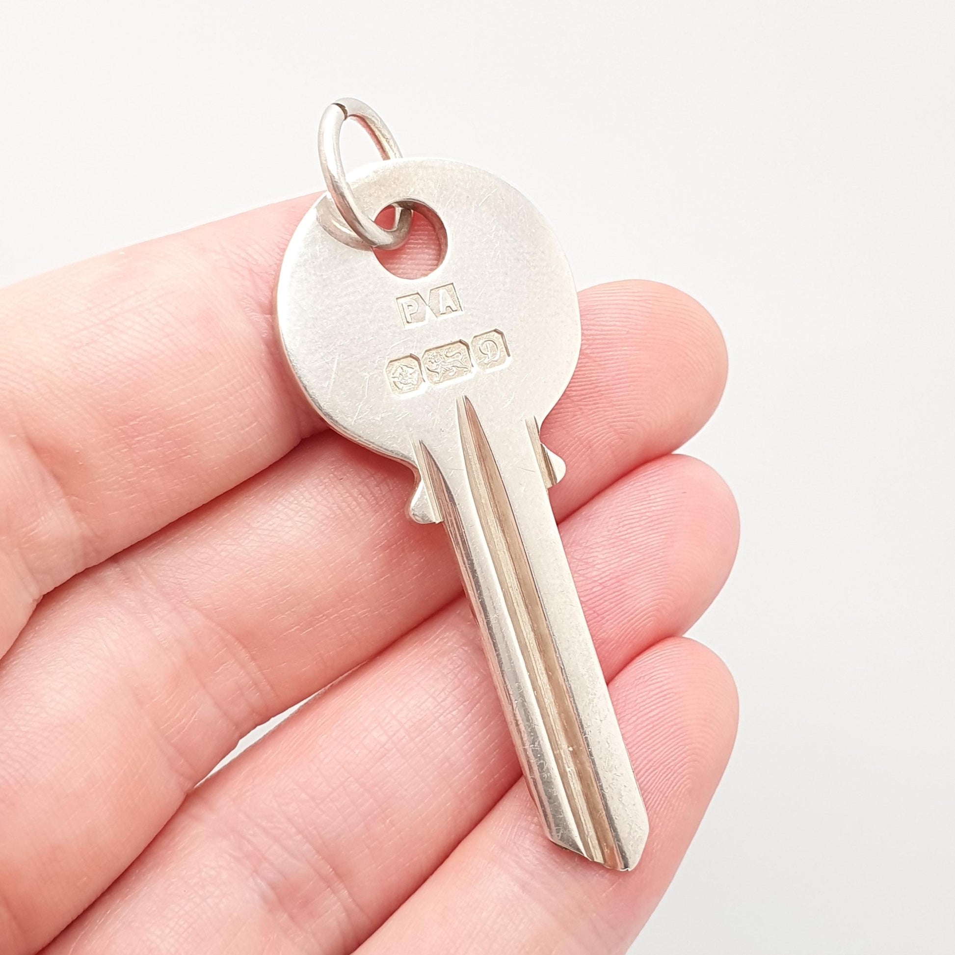 Vintage Sterling Silver Large Key Pendant Necklace 1978 Big Door