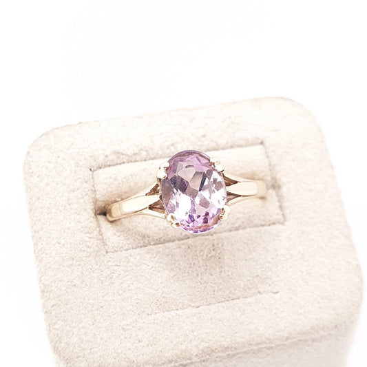 Vintage 9ct 375 Gold Amethyst Ring Oval Cut Solid 9k Fine Estate Purple Gemstone Genuine Real Retro Hallmarked Womens Jewellery Jewelry