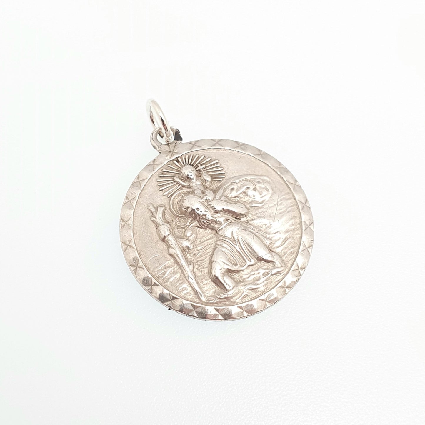 GEORG JENSEN Vintage Sterling Silver St Christopher Pendant Necklace 1970s Hallmark Round Circle Saint Travel Jewellery Jewelry Men Women