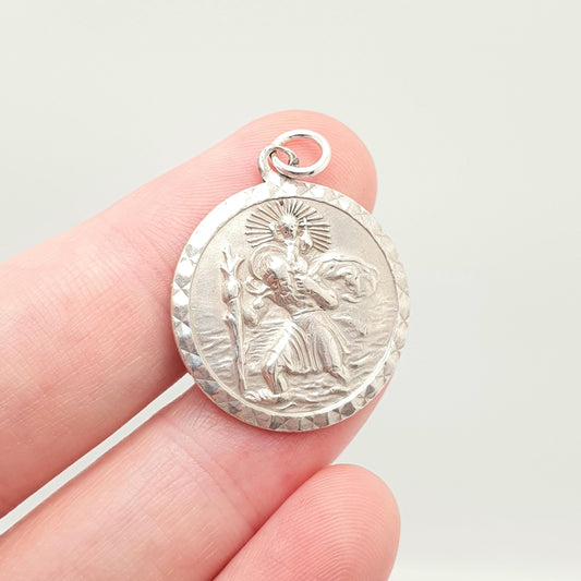 GEORG JENSEN Vintage Sterling Silver St Christopher Pendant Necklace 1970s Hallmark Round Circle Saint Travel Jewellery Jewelry Men Women