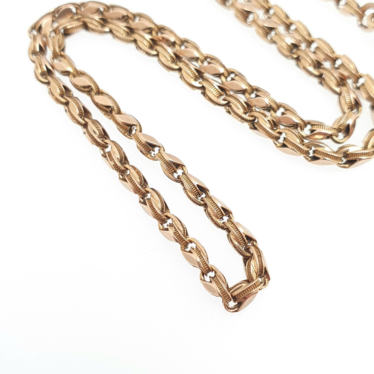 Antique 10k 10kt Rose Gold Fancy Chain Necklace Victorian Wheat Link Solid 416 45cm 17.7" 12.77g Ornate Clasp Vintage Fine Jewelry Jewellery