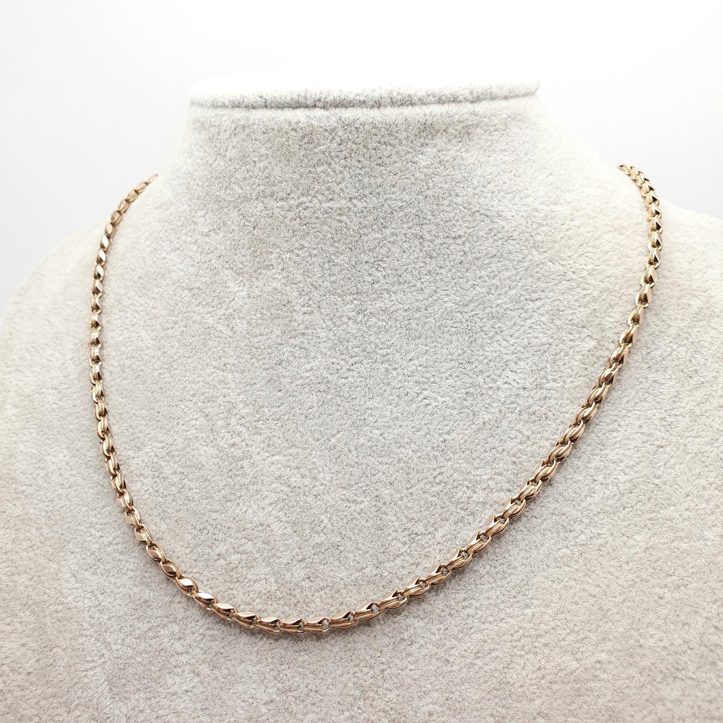 Antique 10k 10kt Rose Gold Fancy Chain Necklace Victorian Wheat Link Solid 416 45cm 17.7" 12.77g Ornate Clasp Vintage Fine Jewelry Jewellery