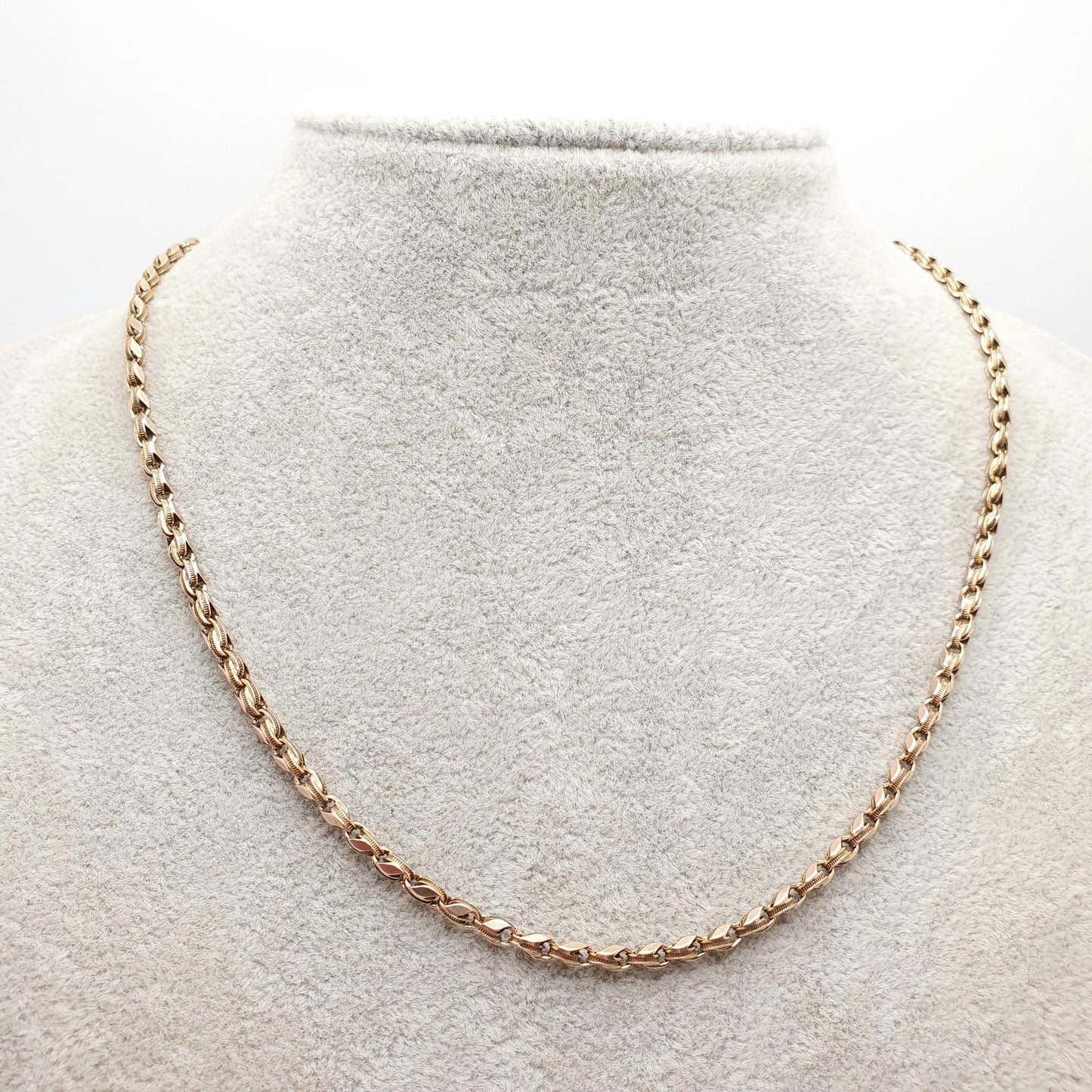 Antique 10k 10kt Rose Gold Fancy Chain Necklace Victorian Wheat Link Solid 416 45cm 17.7" 12.77g Ornate Clasp Vintage Fine Jewelry Jewellery