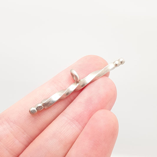 Antique Solid Silver T Bar Pendant Fob Victorian Necklace Large Big Twisted Helix Albert Chain Charm 1800s Vintage Womens Jewelry Jewellery