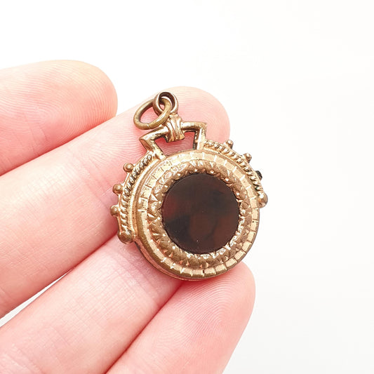 Antique Victorian Rolled Gold Agate Fob Pendant Mother of Pearl Rose Filled Genuine Gemstone Quartz Genuine Real Necklace Vintage Jewellery
