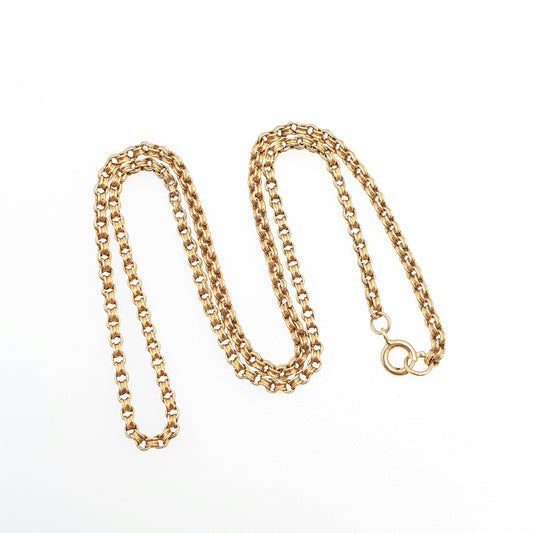 Antique 9ct 9k Gold Chain Necklace Victorian Belcher Link Solid 375 Yellow 41.5cm 16.3" 2.97g Rolo Fine Estate Vintage Womens Jewelry