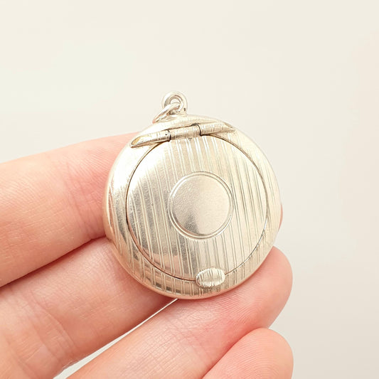 Antique Sterling Silver Powder Compact Locket Pendant Round Circle 1919 Hallmarked Round Vintage Solid 925 Womens Jewelry Jewellery