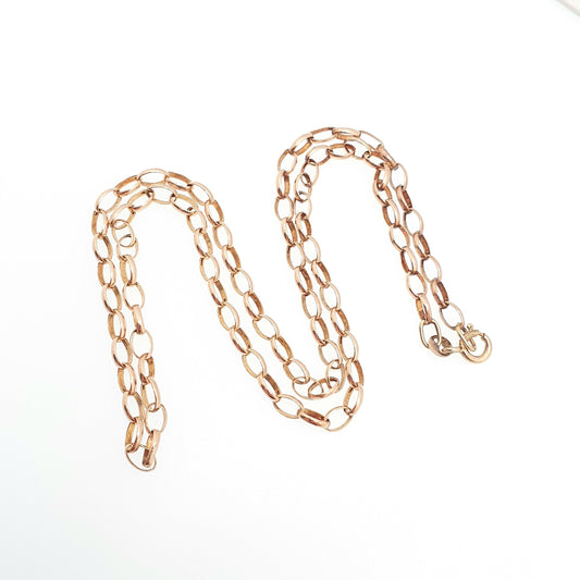Vintage 9k 9ct Rose Gold Cable Link Chain Necklace Oval Belcher Solid 375 Red 46cm 18.1" 2.75g Large Big Links Womens Jewelry Jewellery