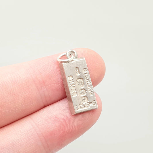 Vintage Sterling Silver Ingot Pendant Necklace 1978 Hallmark Small Bar Cute Tiny Solid 925 Jewellery Jewelry Mens Womens Retro Cute