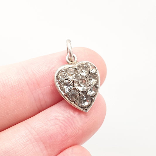 Antique Solid Silver Diamond Paste Heart Pendant Necklace Puffer Victorian Charm Necklace Cute Love Small Genuine Vintage Jewellery Jewelry