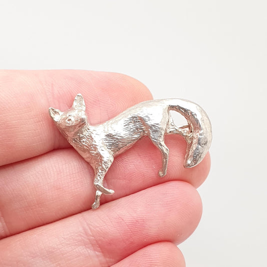 Vintage Sterling Silver Fox Brooch Pin Foxes Lucky Good Luck Hallmarked Solid 925 Farming Animal Clever Cunning Retro Jewelry Jewellery
