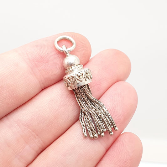 Antique Victorian Solid Silver Tassel Fob Bracelet Charm Necklace Pendant 1800s Genuine Albert Albertina Chain Vintage Womens Jewelry