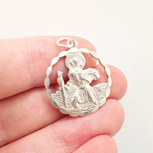 GEORG JENSEN Vintage St Christopher Sterling Silver Pendant Necklace Pierced Cut Out Silhouette GJ Ltd Saint Travel 925 Jewellery Jewelry