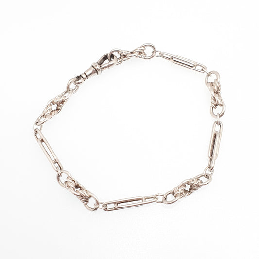 Antique Sterling Silver Staple Knot Link Bracelet 1912 Hallmark 12.44g Albert Chain Churchill Dog Clip Vintage Womens Mens Jewellery Jewelry