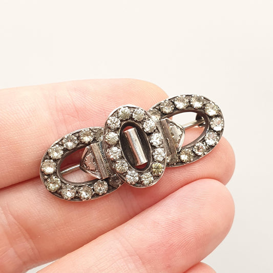 Antique Victorian Buckle Brooch Diamond Paste 1895 Hallmark Rose Gold Sweetheart Pin Sparkly Rare Infinity Vintage Womens Jewelry Jewellery