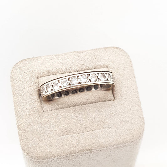 Old Vintage Solid 9ct Gold Full Eternity Ring White Spinel 9k 375 Band Sparkly Diamond Style Stacker Stacking Fine Womens Jewelry Jewellery