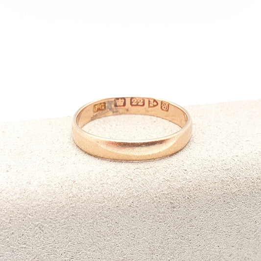 Antique 22ct 22k Gold Wedding Band Ring Yellow Stacking Stacker 1904 Hallmarked Solid 916 Ladies Womens Vintage Fine Jewelry Jewellery