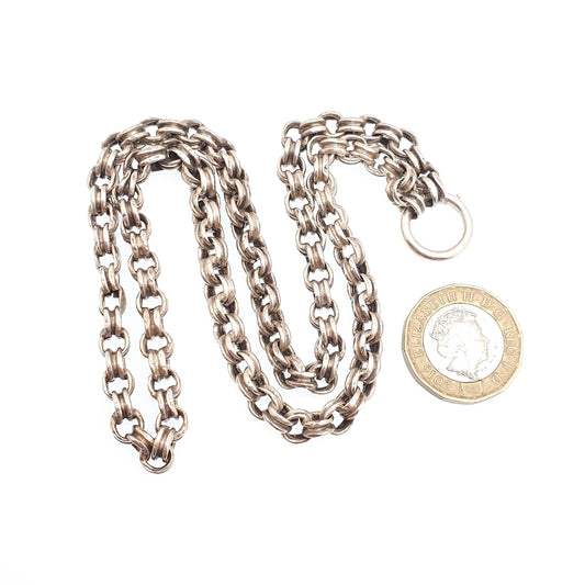 Antique Victorian Solid Silver Belcher Chain Necklace 48cm 18.9" 16.74g Chunky Thick Rolo Links Large 1800s Vintage Mens Womens Jewelry