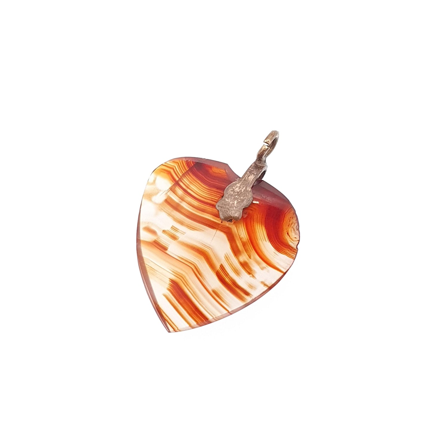 Antique Victorian Agate Heart Charm Pendant Necklace Gemstone Quartz Real Genuine Striped Banded Cute Puffer Puffy Vintage Jewelry Jewellery