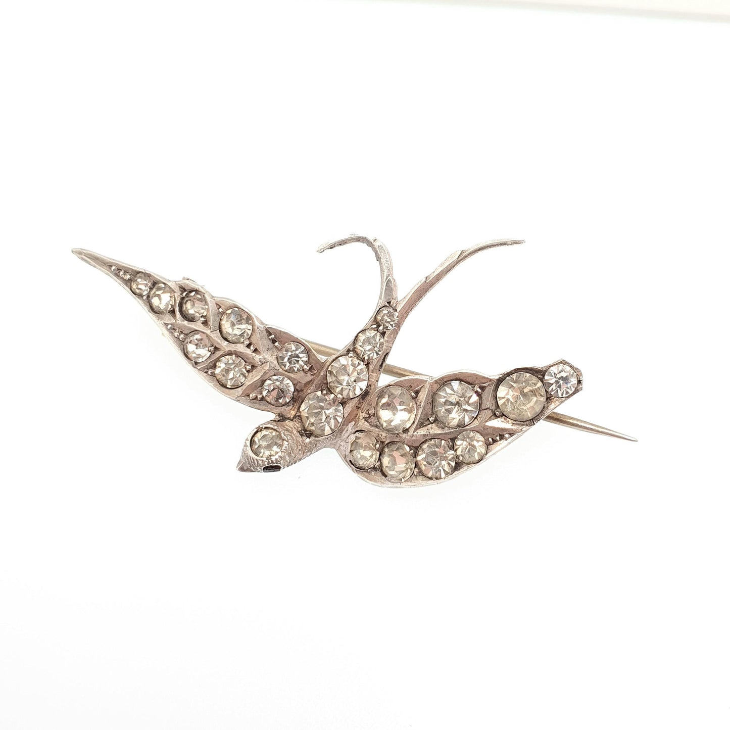 Antique Solid Silver Bird Brooch Diamond Paste Large Victorian Foiled Pastes Songbird Swallow Birds Vintage 1800s Womens Jewelry Jewellery