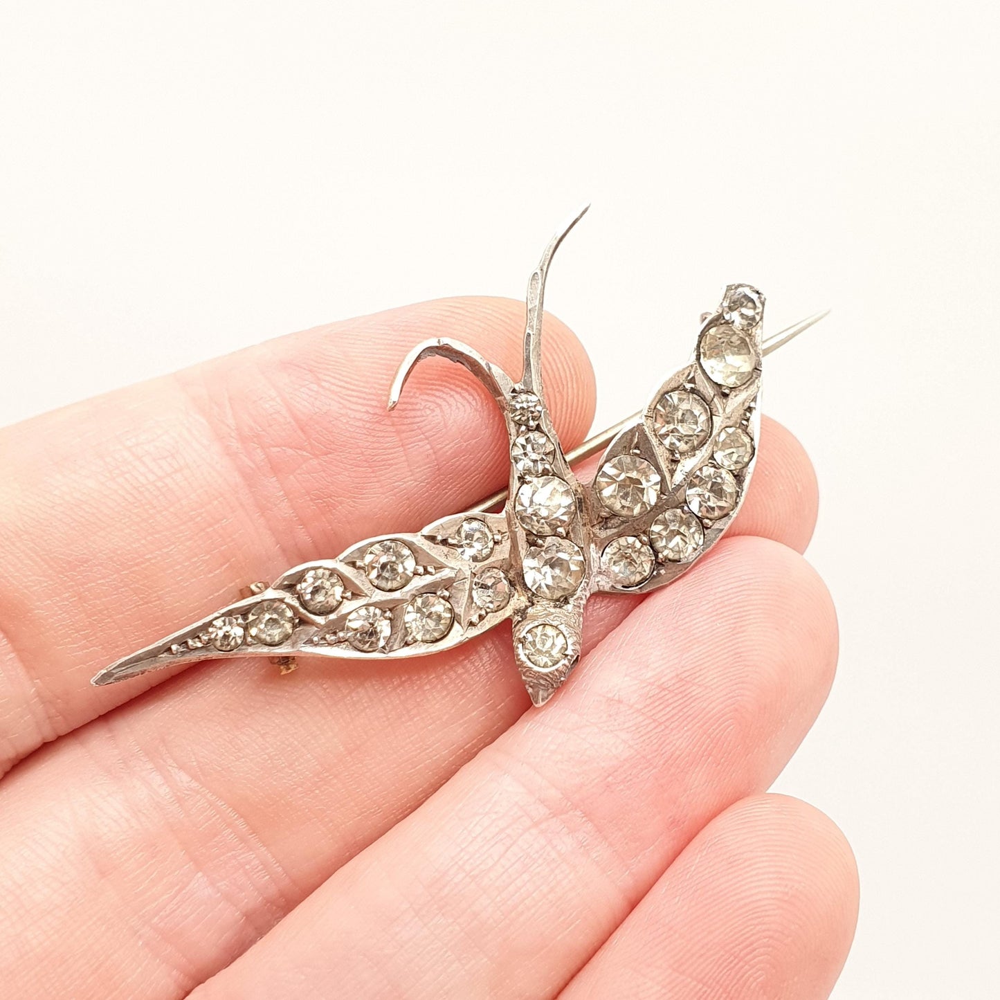 Antique Solid Silver Bird Brooch Diamond Paste Large Victorian Foiled Pastes Songbird Swallow Birds Vintage 1800s Womens Jewelry Jewellery