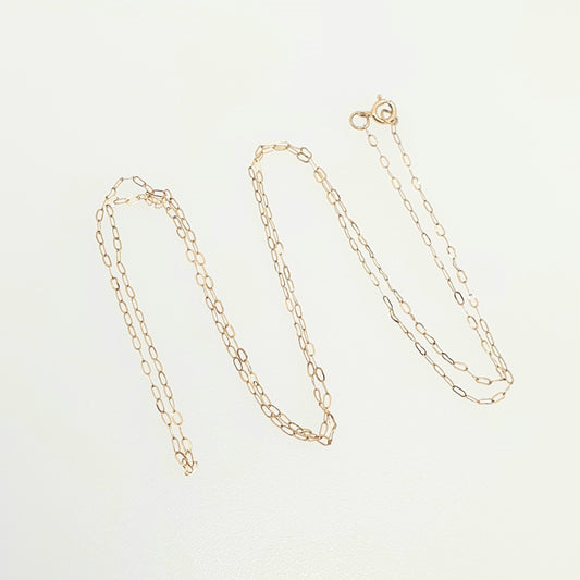 Vintage 9k 9ct 375 Gold Chain Necklace Fine Cable Link 41cm 16.1" 0.37g Thin Oval Fine Solid 9 Carat Yellow Womens Retro Jewelry Jewellery