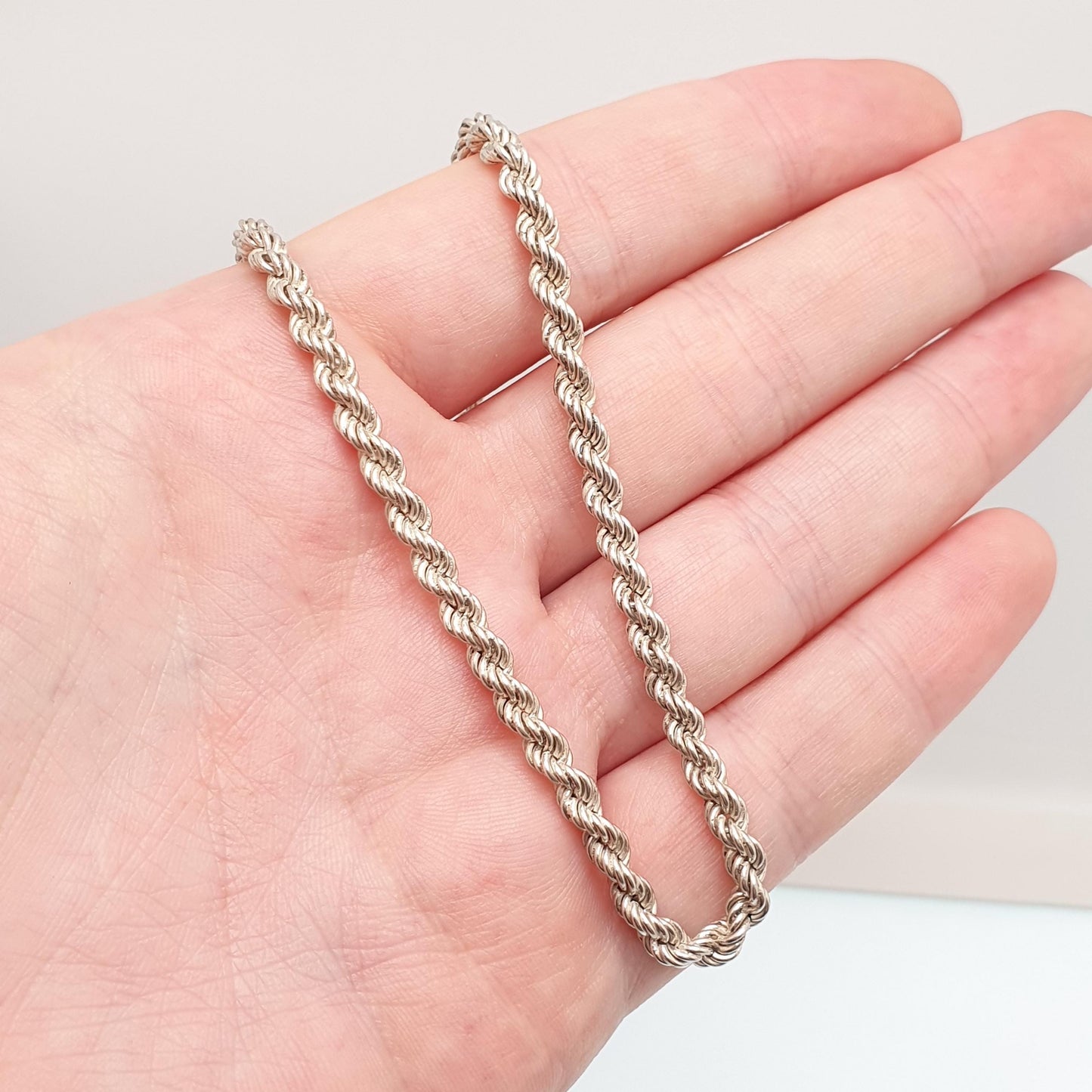 Antique Victorian Solid Silver Rope Link Chain Necklace 44cm 17.3" 24.95g Helix Twisted Woven 1800s Vintage Mens Womens Jewelry Jewelry