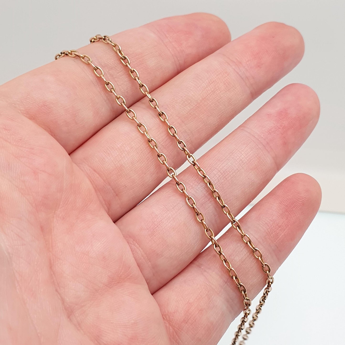 Antique 9ct 9k Rose Gold Chain Necklace Victorian Cable Link Solid 375 44cm 17.3" 4.70g Trace Fine Estate Genuine Vintage Womens Jewelry