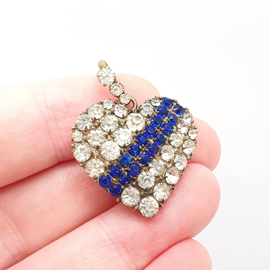 Antique Victorian Sapphire Diamond Paste Heart Necklace Pendant Gold Gilt Pave Set Large Big Sparkly Band Womens Jewelry Vintage Jewellery