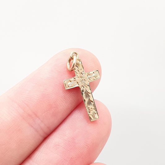 Antique 9ct 9k Gold Crucifix Victorian Necklace Cross Pendant Charm Small Cute Tiny Solid 9k 375 Vintage Womens Mens Jewellery Jewelry