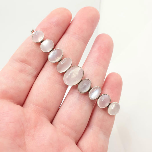 Antique Solid Silver Moonstone Bracelet Edwardian Genuine Real Moonstones Oval Cabochon Adularescence Fine Gift Womens Jewelry Jewellery