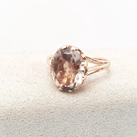 Vintage 9k 9ct Gold Smoky Quartz Ring Large Oval Cut Solid 375 1980 Hallmark Sparkly Gemstone Little Pinky Pinkie Womens Jewelry Jewellery