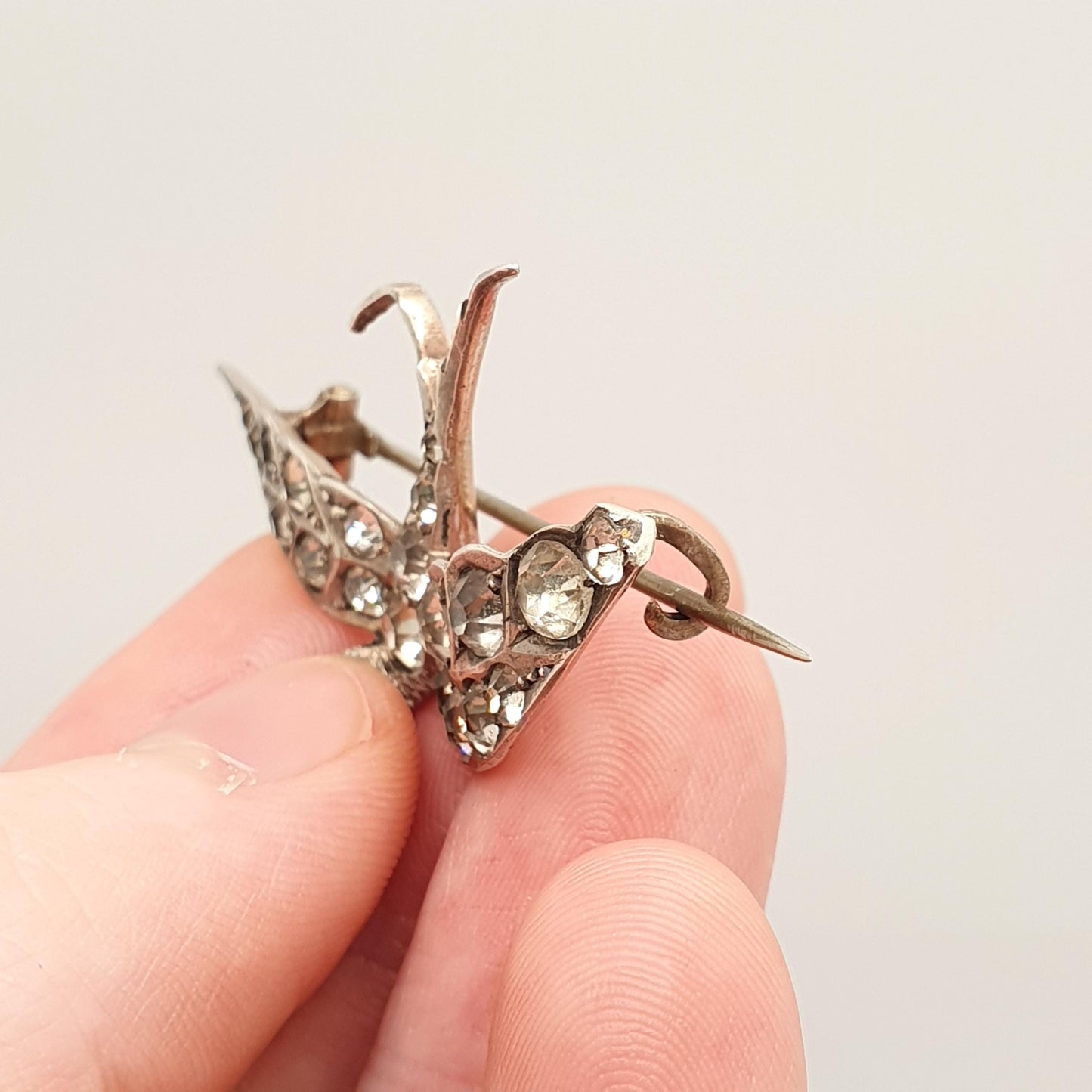 Antique Solid Silver Bird Brooch Diamond Paste Large Victorian Foiled Pastes Songbird Swallow Birds Vintage 1800s Womens Jewelry Jewellery