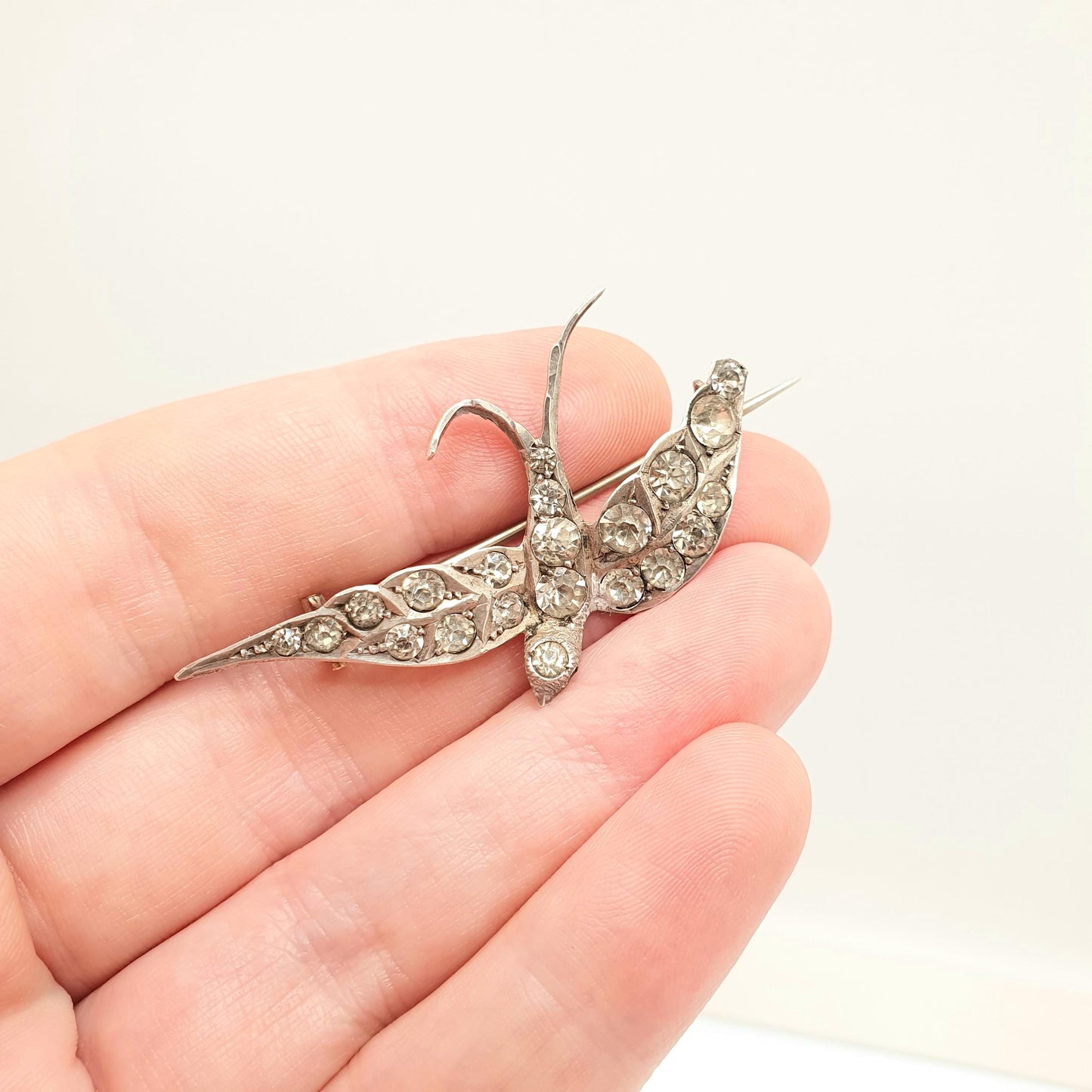 Antique Solid Silver Bird Brooch Diamond Paste Large Victorian Foiled Pastes Songbird Swallow Birds Vintage 1800s Womens Jewelry Jewellery