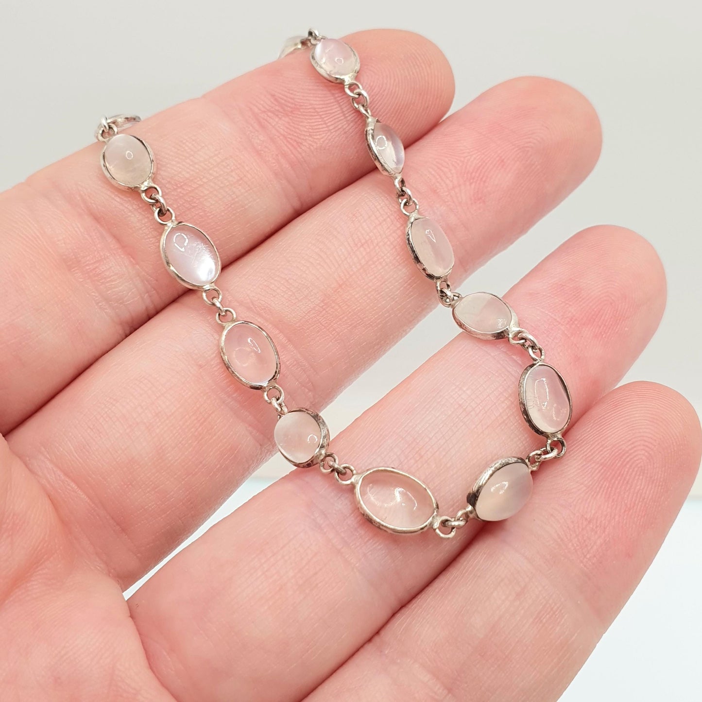 Antique Solid Silver Moonstone Bracelet Edwardian Genuine Real Moonstones Oval Cabochon Adularescence Fine Gift Womens Jewelry Jewellery