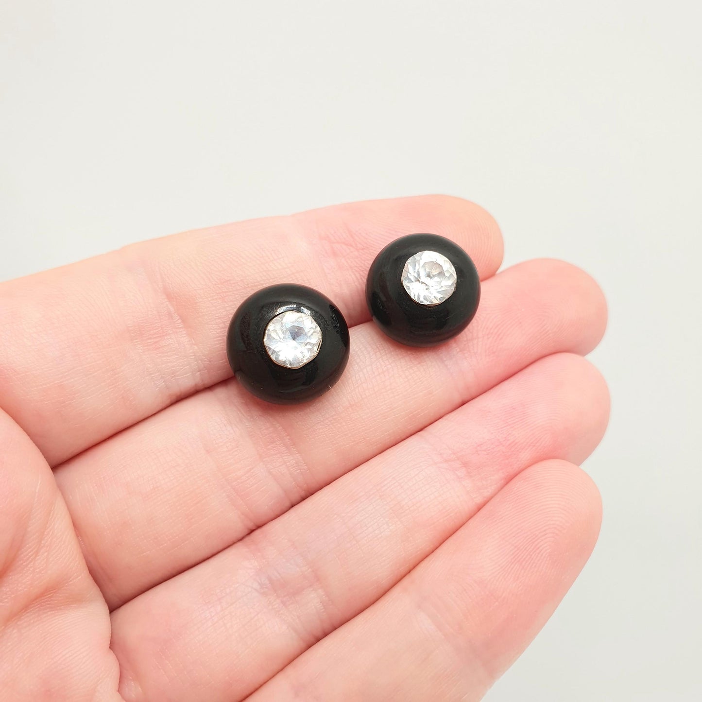 RESERVED/SOLD DON Antique Diamond Paste Whitby Jet Earrings Solid Silver Stud Victorian Dome Cabochon Genuine Black Real Vintage Womens Jewelry Jewellery