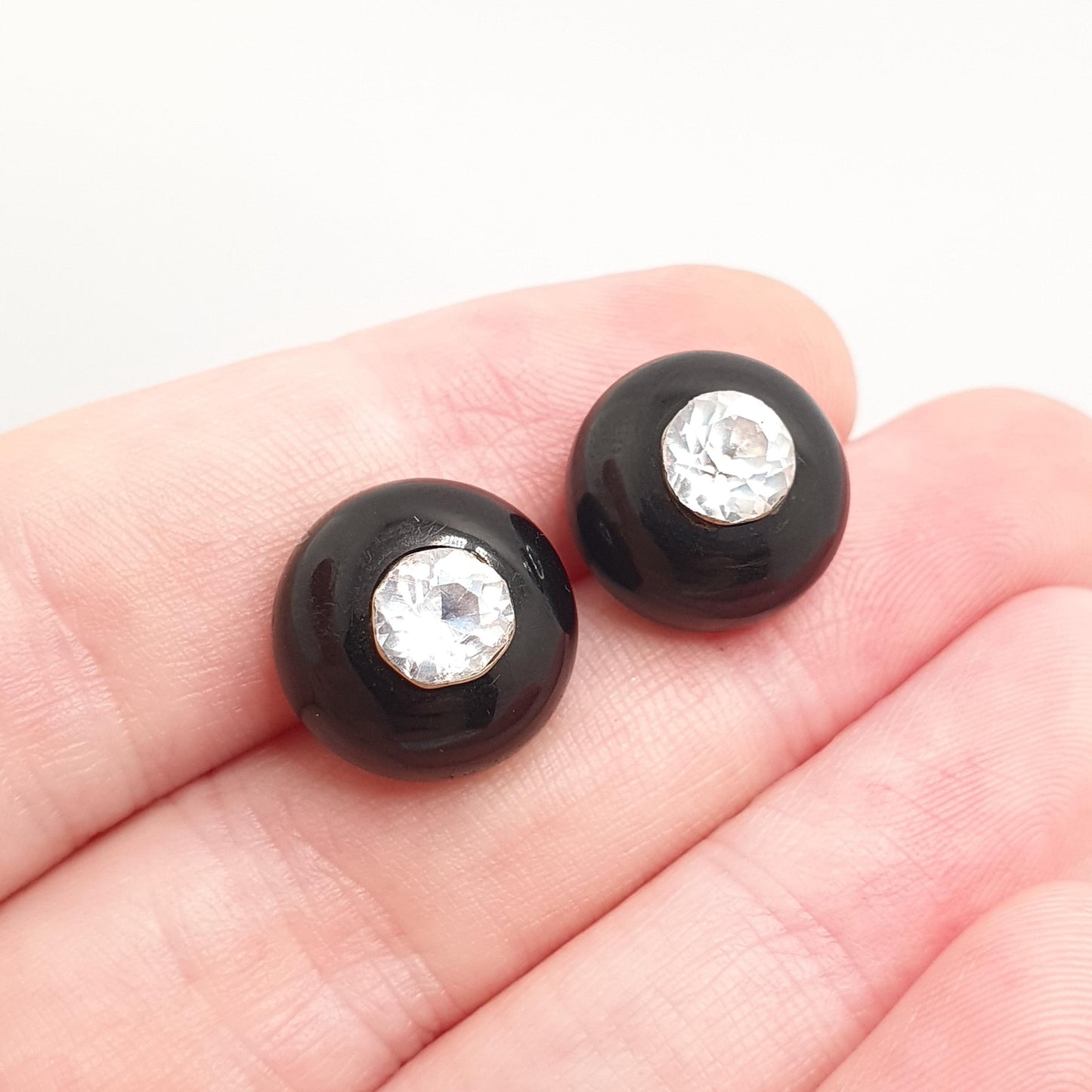 RESERVED/SOLD DON Antique Diamond Paste Whitby Jet Earrings Solid Silver Stud Victorian Dome Cabochon Genuine Black Real Vintage Womens Jewelry Jewellery