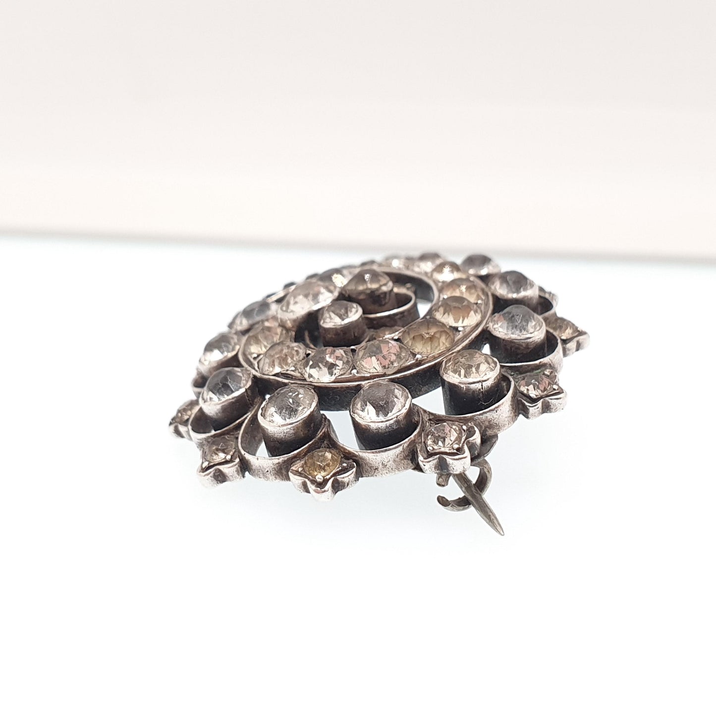 Antique Victorian Solid Silver Diamond Paste Brooch Spiral Swirl Cluster Foiled Diamond Pastes Parisian Company Vintage Womens Jewelry