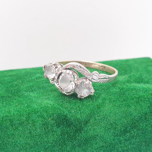 Antique Art Deco 9ct Gold Diamond Paste Ring Trilogy Crossover Solid Silver 9k 375 Foiled Pastes 1920s Vintage Cocktail Jewerly Jewellery